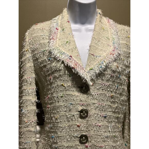 Vtg St John 2pc Skirt Suit Pale Green Fringed Button Front Jacket Sz 2 Colorful - Picture 4 of 15